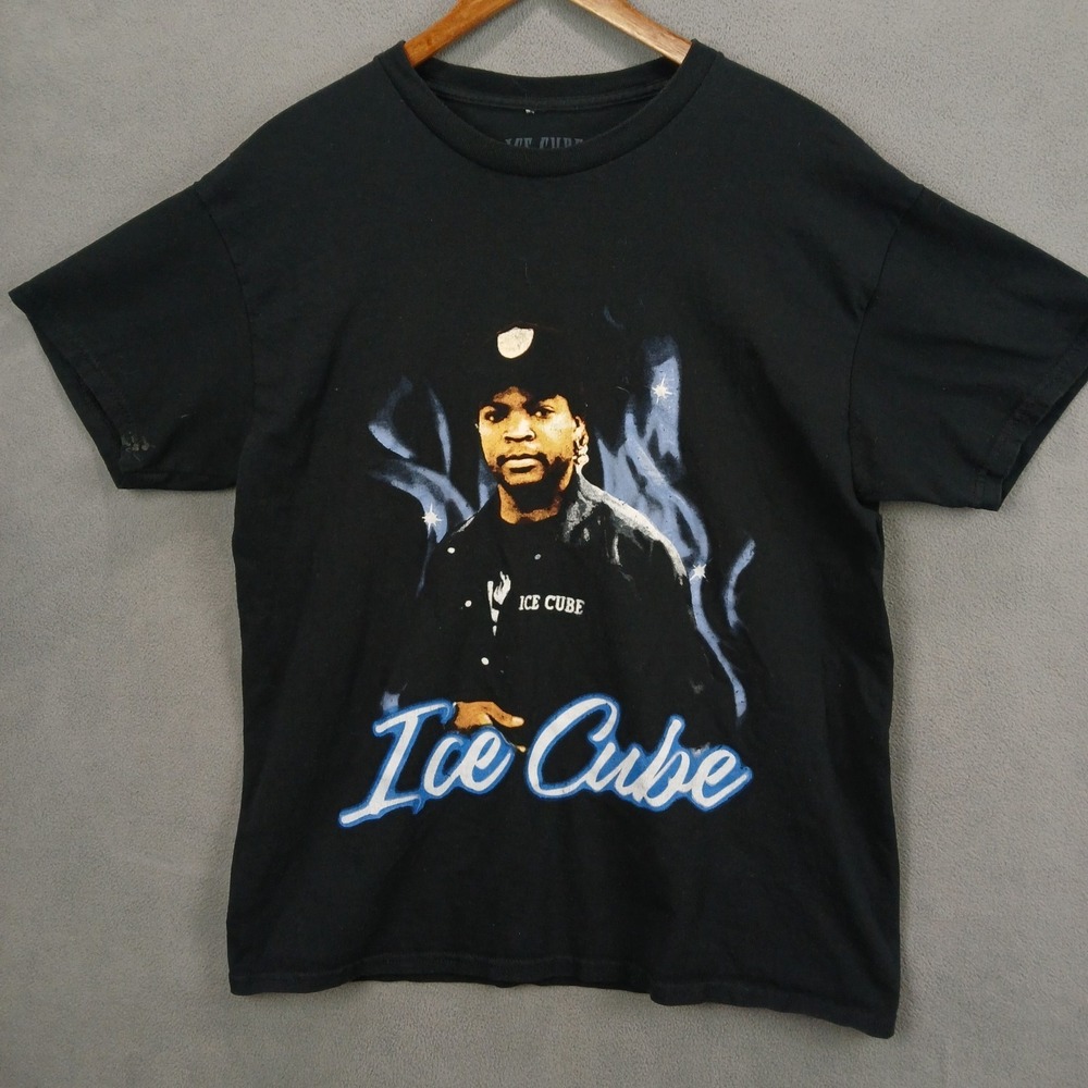 Ice Cube T‎ Shirt Mens Large Black Cotton Graphic Print Flames Casual Crew Neck
